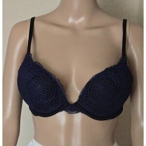 Victoria’s Secret Bombshell Plunge Push Up navy lace overlay Bra size 36B